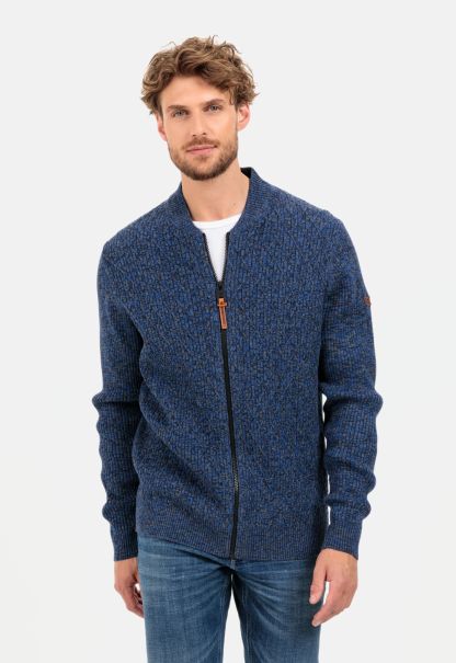 Pullover & Cardigan High-Quality Camel Active Blue Cardigan In A Cosy Cotton Mix Menswear