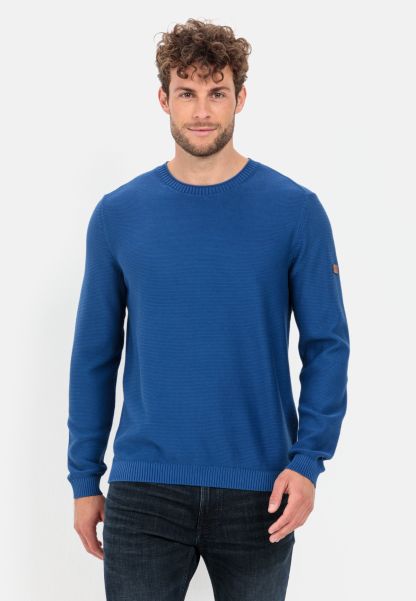 Knitted Pullover Made From Organic Cotton Camel Active Blue Pullover & Cardigan Top Menswear