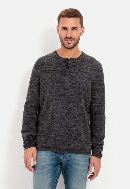 Menswear Knitted Henley Shirt From Pure Cotton Black Heavy-Duty Camel Active Pullover & Cardigan