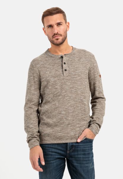 Camel Active Knitted Henley Shirt From Pure Cotton Pullover & Cardigan Cut-Price Beige Menswear