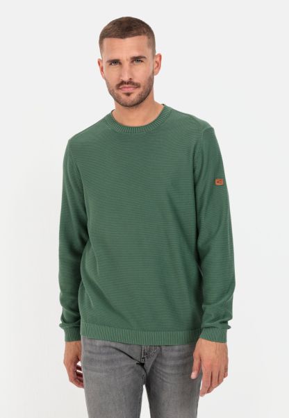 Pullover & Cardigan Innovative Dark Green Menswear Knitted Pullover Made From Organic Cotton Camel Active