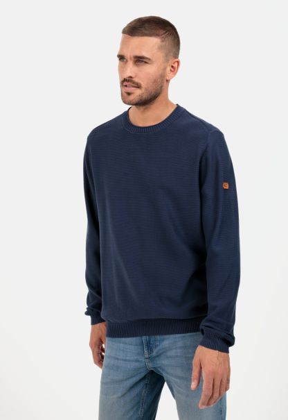 Pullover & Cardigan Menswear Heavy-Duty Dark Blue Camel Active Knitted Pullover Made From Organic Cotton