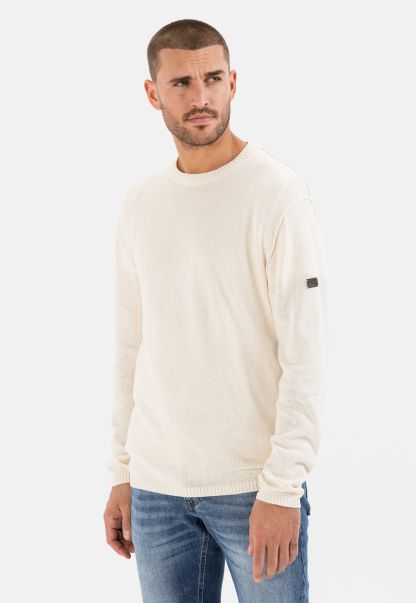 Camel Active Menswear Lightweight Knitted Jumper Made From A Linen Blend White Pullover & Cardigan Reliable
