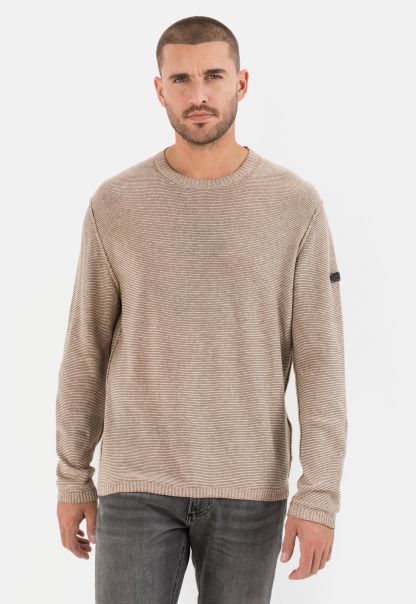 Coupon Menswear Brown Pullover & Cardigan Lightweight  Knitted Jumper In A Fineliner Stripe Pattern Camel Active