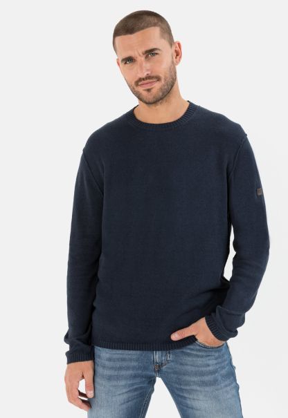 Pioneering Dark Blue Pullover & Cardigan Camel Active Menswear Lightweight Knitted Jumper Made From A Linen Blend