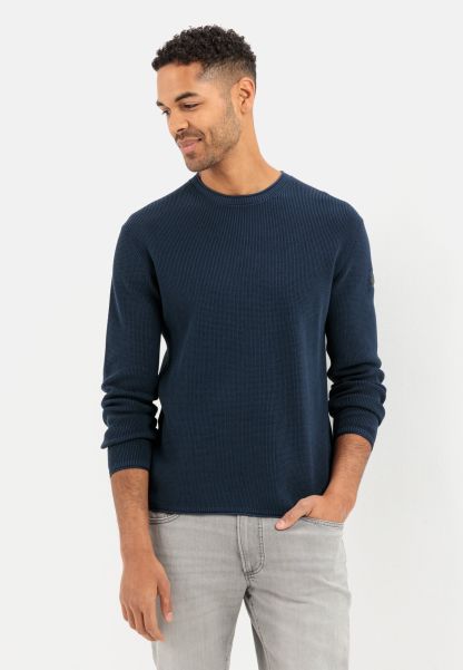 Menswear Dark Blue Fine Knitted Jumper In Organic Cotton Camel Active Coupon Pullover & Cardigan