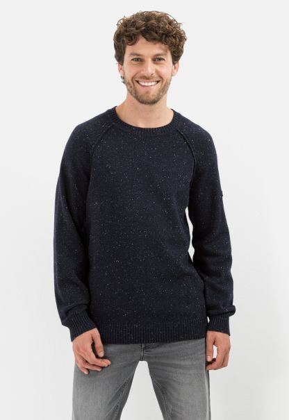 Camel Active Pullover & Cardigan Store Menswear Dark Blue Knit Sweater With Crewneck