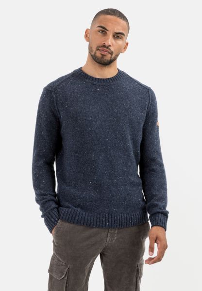 Menswear Knitted Jumper In A High Quality Wool Mix Pullover & Cardigan Camel Active Dark Blue Innovative