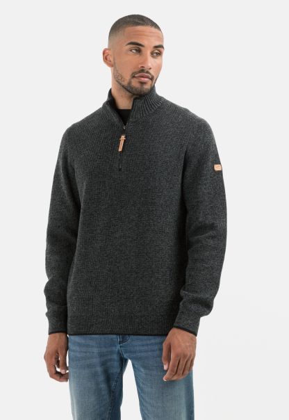 Menswear Knit Jumper Made From Cotton Mix Dark Grey Vintage Pullover & Cardigan Camel Active