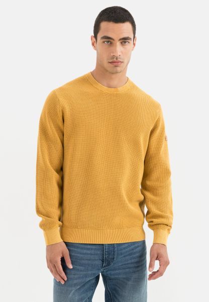 Menswear Camel Active Knitted Sweater Made From Organic Cotton Orange Economical Pullover & Cardigan