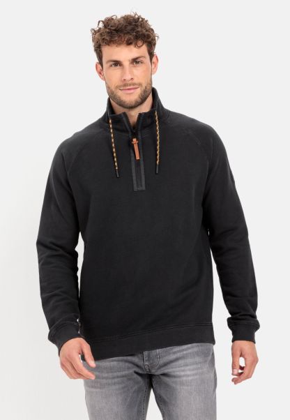 Camel Active Sweatshirts & Hoodies Cheap Menswear Sweatshirt With Stand-Up Collar In Pure Cotton Black