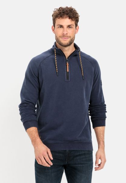 Camel Active Reduced To Clear Dark Blue Menswear Sweatshirts & Hoodies Sweatshirt With Stand-Up Collar In Pure Cotton