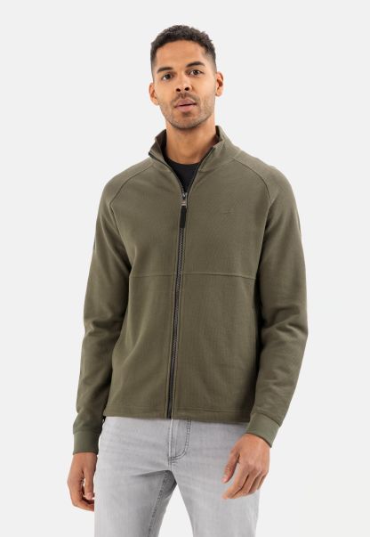 Sweatshirts & Hoodies Camel Active User-Friendly Olive Menswear Sweat Jacket In Pure Cotton