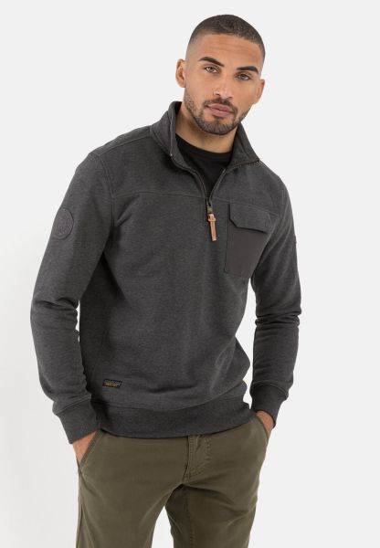 Dark Grey Camel Active Sweatshirts & Hoodies Unique Sweatshirt Troyer With Stand-Up Collar Menswear