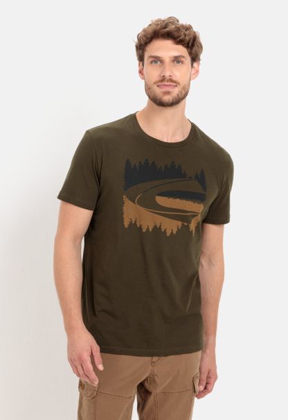 Camel Active T-Shirt Made From Organic Cotton T-Shirts & Polos Menswear Introductory Offer Dark Khaki