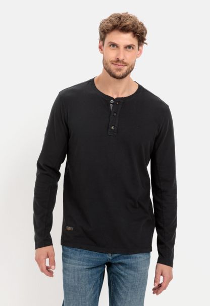 Camel Active Henleyshirt With Long Sleeves T-Shirts & Polos Final Clearance Menswear Black