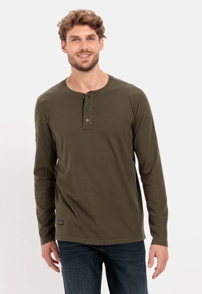 Dark Khaki Menswear Energy-Efficient T-Shirts & Polos Henleyshirt With Long Sleeves Camel Active