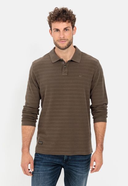 Brown Style Camel Active Long Sleeve Polo Shirt In Pure Cotton T-Shirts & Polos Menswear