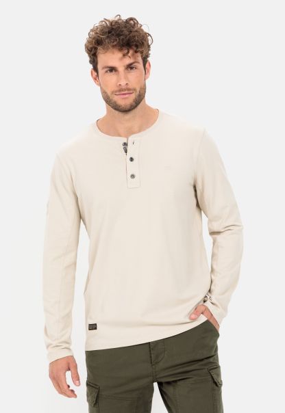 Professional Camel Active Menswear Beige Henleyshirt With Long Sleeves T-Shirts & Polos