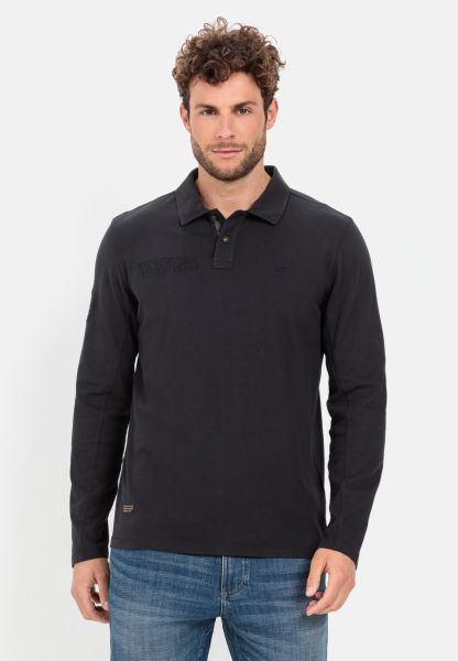 Long Sleeve Polo Shirt In Pure Cotton Camel Active Black Now Menswear T-Shirts & Polos