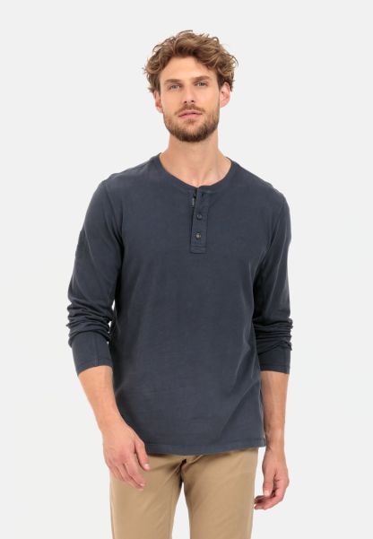 T-Shirts & Polos Menswear Lowest Ever Darkblue Henleyshirt With Long Sleeves Camel Active