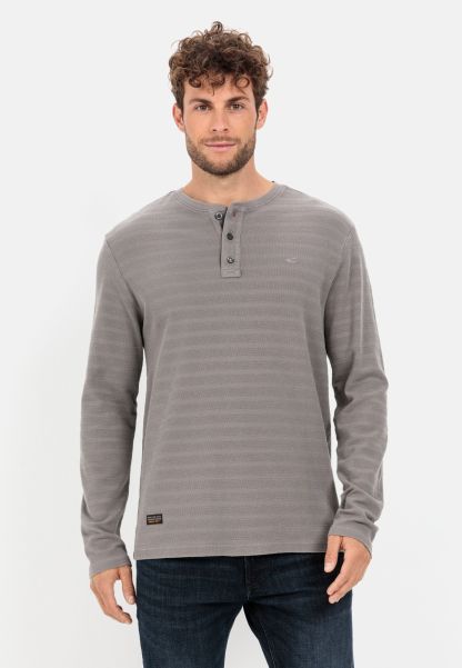 Grey Camel Active Bargain Long Sleeve Henley Shirt In Pure Cotton Menswear T-Shirts & Polos