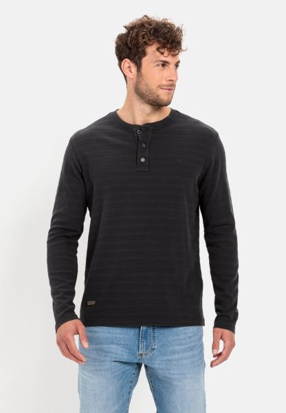 Early Bird Long Sleeve Henley Shirt In Pure Cotton T-Shirts & Polos Menswear Black Camel Active