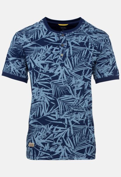 Blue T-Shirts & Polos Camel Active Lowest Price Guarantee Henley Shirt With Allover-Print Menswear