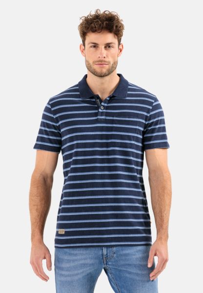 Camel Active Striped Polo Shirt From Pure Cotton T-Shirts & Polos Blue High Quality Menswear