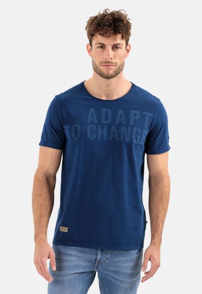 Unbelievable Discount T-Shirt With Placed Letterprint Camel Active Blue Menswear T-Shirts & Polos