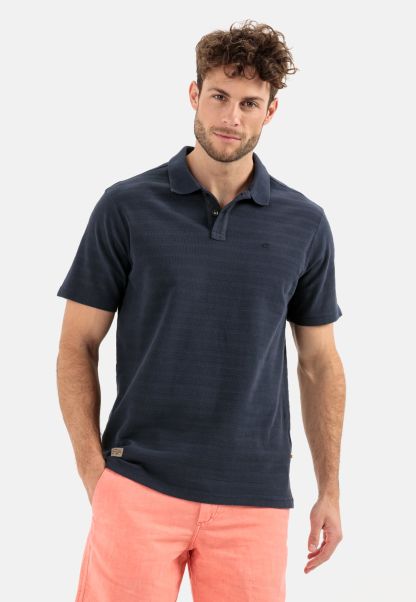 T-Shirts & Polos Delicate Menswear Dark Blue Camel Active Short Sleeve Polo Shirt In A Tonal Stripe Pattern