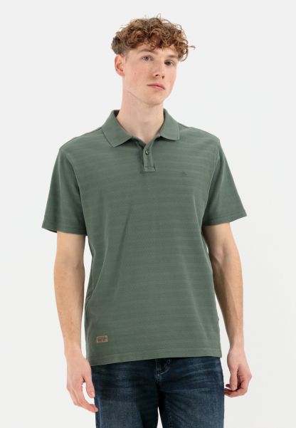 Green Camel Active Menswear T-Shirts & Polos Store Short Sleeve Polo Shirt In A Tonal Stripe Pattern