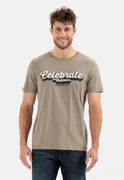 Menswear Khaki Short Sleeve T-Shirt In Organic Cotton T-Shirts & Polos Camel Active Top