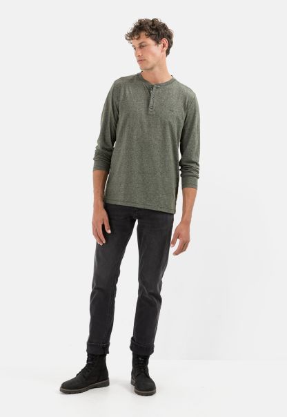 Reliable T-Shirts & Polos Menswear Long-Sleeved Henley Shirt In Sustainable Cotton Mix Camel Active Green