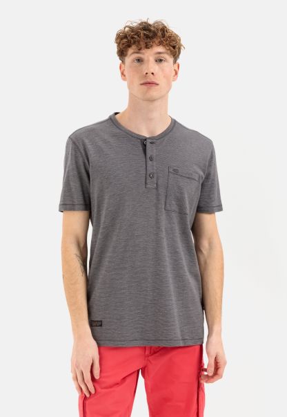 Menswear Dark Grey T-Shirts & Polos Discount Henley Shirt In Pure Cotton Camel Active