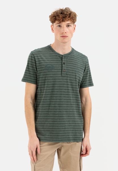 T-Shirts & Polos Camel Active Menswear Green Quality Henley Shirt With Striped Pattern