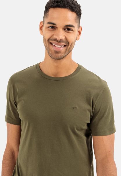 Dark Olive Menswear T-Shirts & Polos Basic T-Shirt With Round Neck In Organic Cotton Camel Active Rare