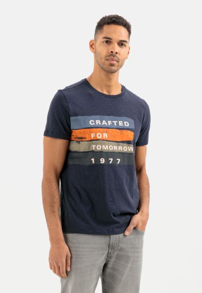 Dark Blue Camel Active Menswear T-Shirts & Polos Trendy Short Sleeve T-Shirt In Organic Cotton