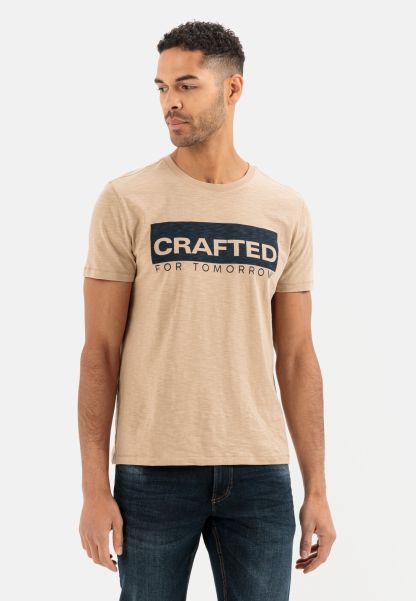Light Brown Camel Active Limited Menswear T-Shirts & Polos Short Sleeve T-Shirt In Organic Cotton