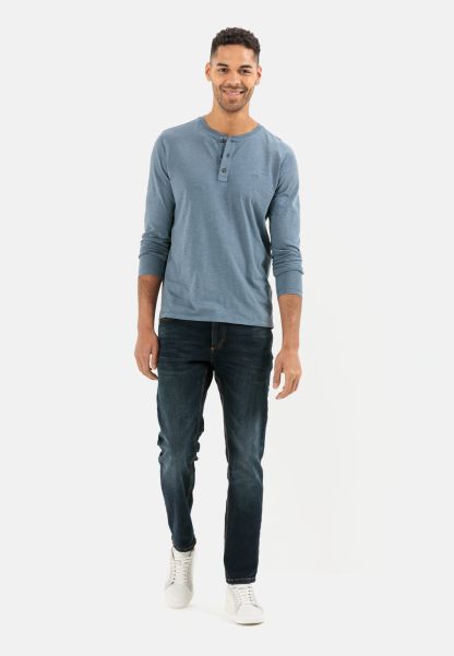 Latest Longsleeve Henley Shirt In Organic Cotton Blue Menswear T-Shirts & Polos Camel Active