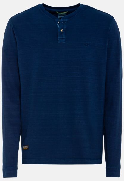 Blue Menswear Camel Active Special Long Sleeve Henley Shirt In Pure Cotton T-Shirts & Polos
