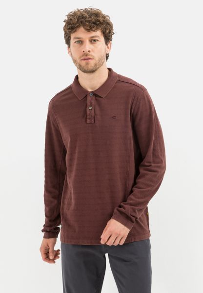 Camel Active Menswear T-Shirts & Polos Red Longsleeve Polo Shirt Made From Pure Cotton Cheap