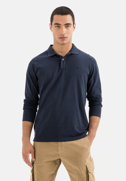 Long-Sleeved Polo Shirt From Pure Cotton Menswear Camel Active 2024 Dark Blue T-Shirts & Polos