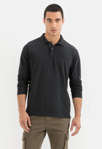 Menswear Camel Active Black Long-Sleeved Polo Shirt From Pure Cotton T-Shirts & Polos Latest