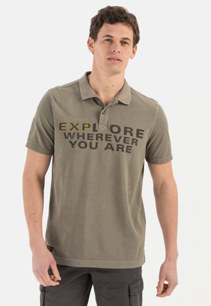 Camel Active T-Shirts & Polos Menswear Khaki Cotton Short Sleeve Polo Shirt Organic