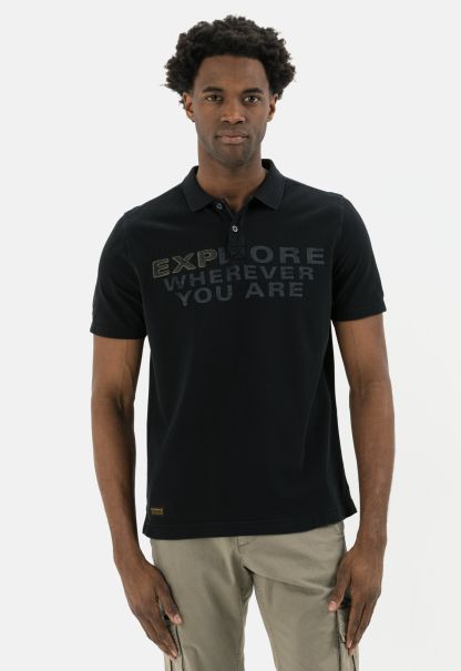 Menswear Camel Active T-Shirts & Polos Dark Grey Discount Cotton Short Sleeve Polo Shirt