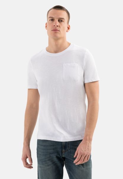 Camel Active Basic T-Shirt With Chest Pocket In Pure Organic Cotton Menswear Ergonomic White T-Shirts & Polos