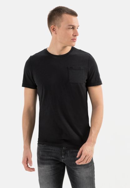 Camel Active Basic T-Shirt With Chest Pocket In Pure Organic Cotton Menswear Cost-Effective Dark Grey T-Shirts & Polos