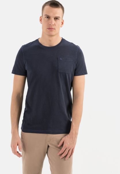 T-Shirts & Polos Menswear Dark Blue Camel Active Basic T-Shirt With Chest Pocket In Pure Organic Cotton Secure