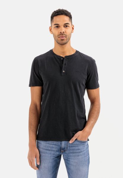 Bold Organic Cotton Short Sleeve Henley Camel Active Menswear Black T-Shirts & Polos